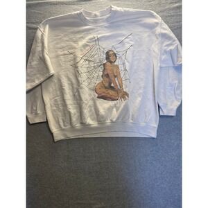 Deadly Doll Wish I Was Dead Spiderweb Graphic White Crewneck Sweatshirt Large